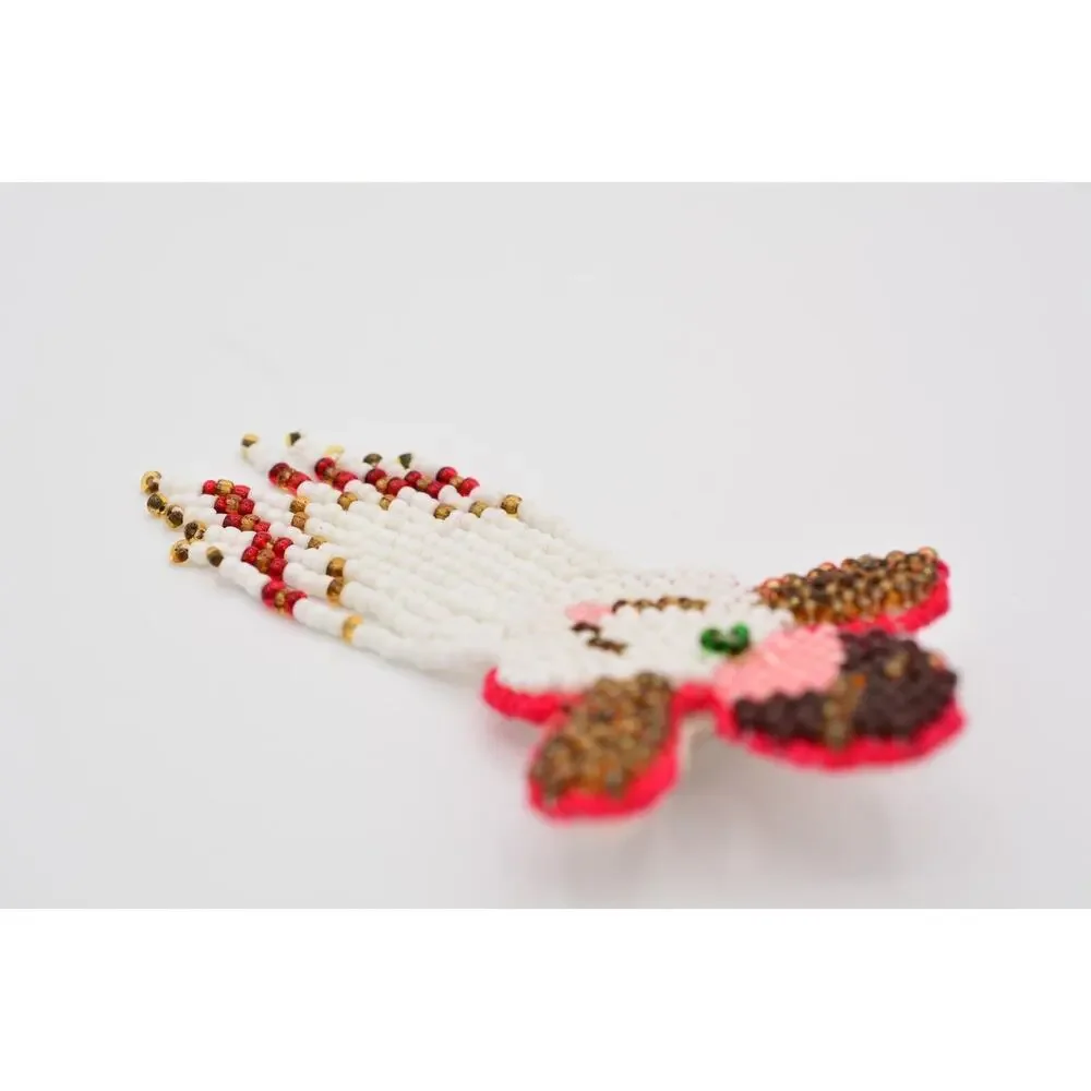 Vintage Angel Pin Brooch Beaded Dangle Fringe Fabric Christmas 1990s BinAT